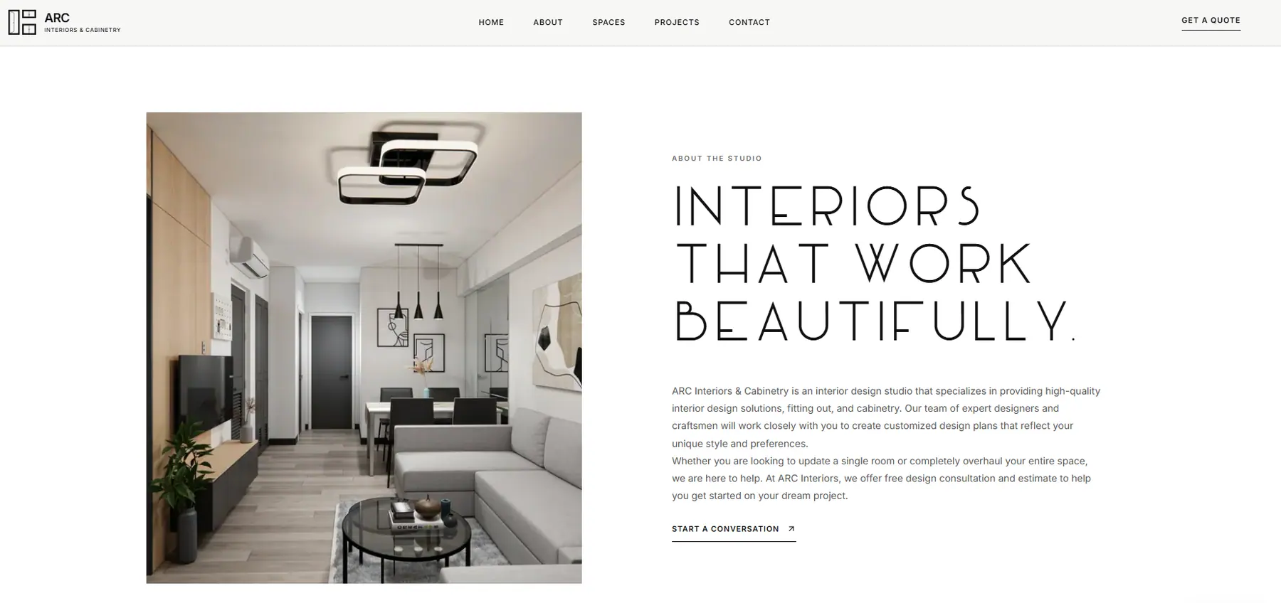 Additional screen from the ARC Interiors & Cabinetry website.