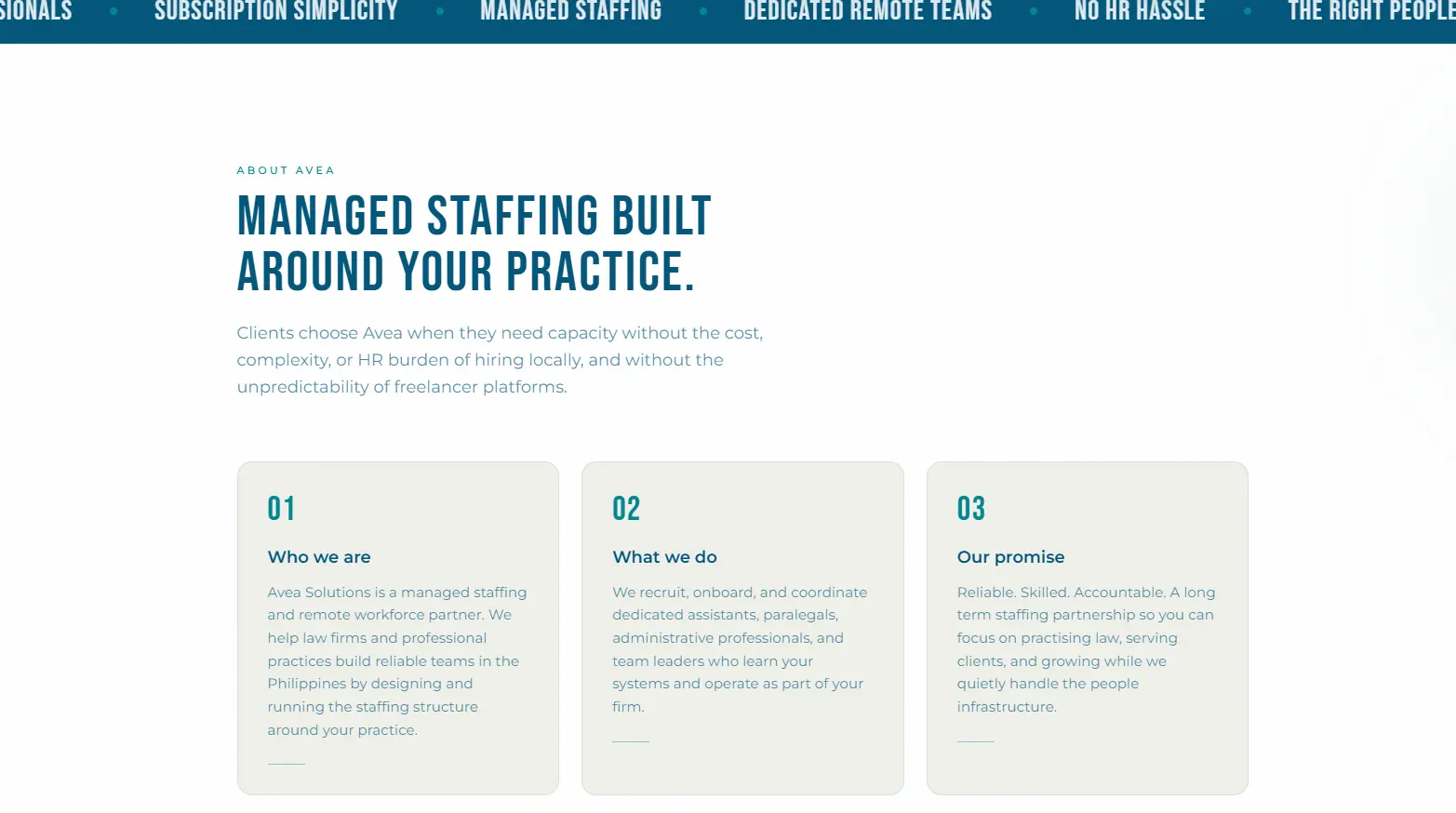 Additional screen from the AVEA Solutions website.