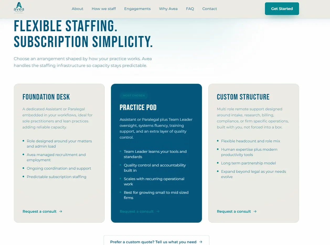 Additional screen from the AVEA Solutions website.