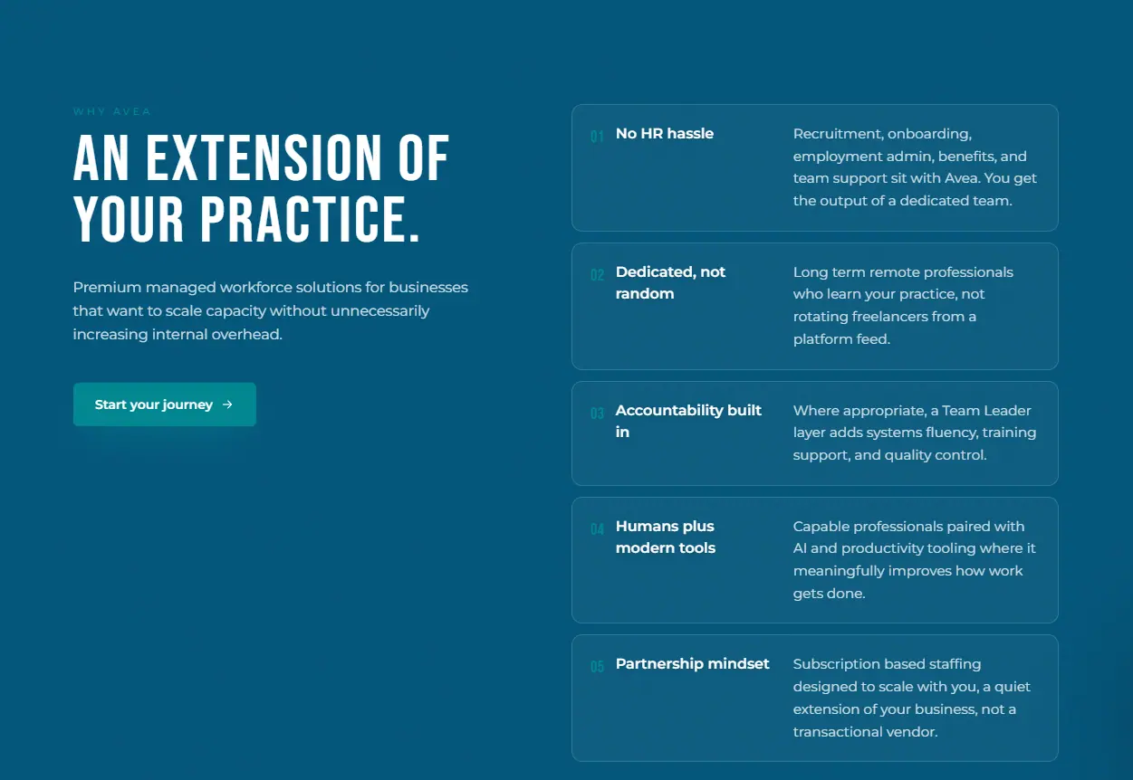 Additional screen from the AVEA Solutions website.