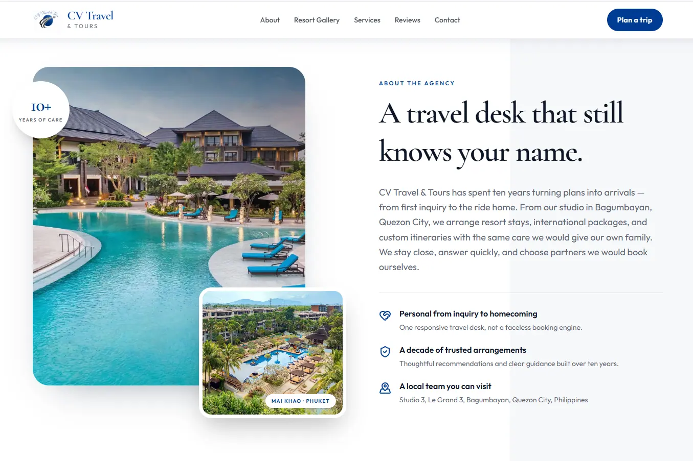 Additional screen from the CV Travel & Tours website.