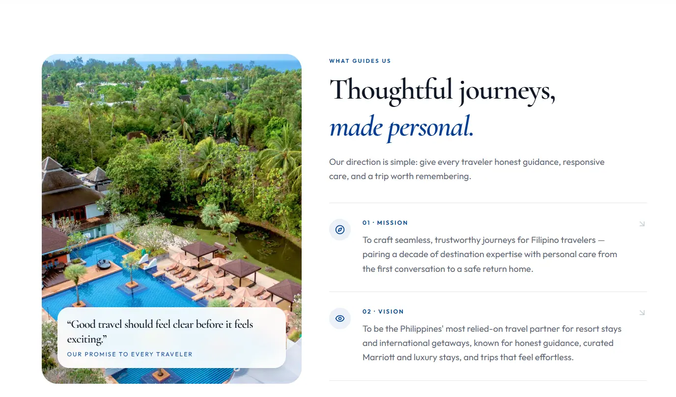 Additional screen from the CV Travel & Tours website.