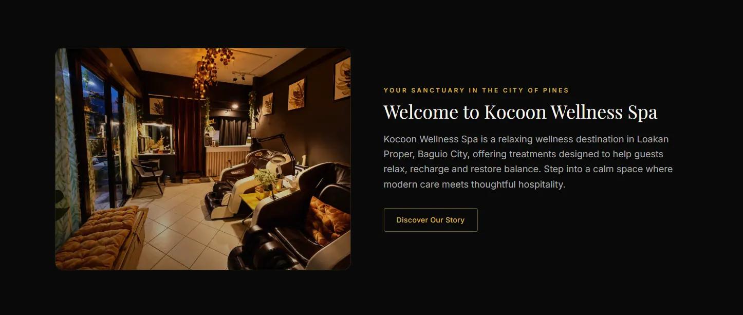 Additional screen from the Kocoon Wellness Spa website.