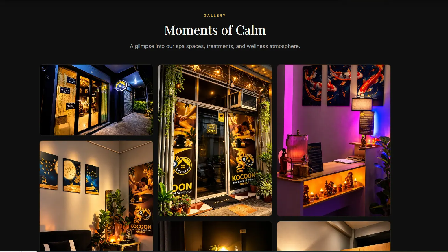 Additional screen from the Kocoon Wellness Spa website.