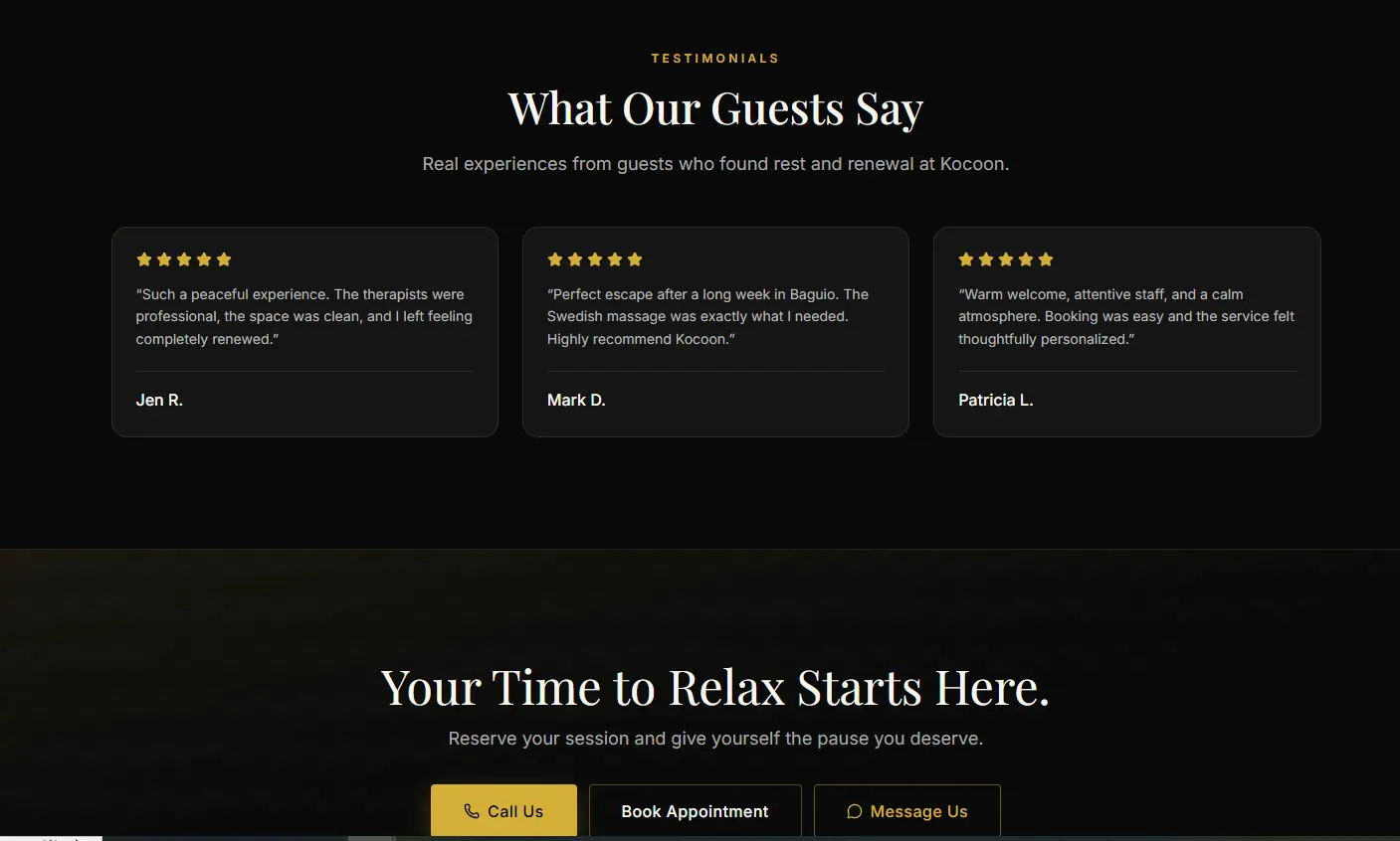 Additional screen from the Kocoon Wellness Spa website.