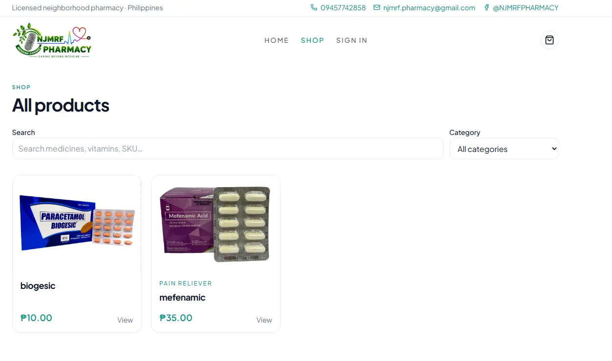 Additional screen from the NJMRF Pharmacy website.