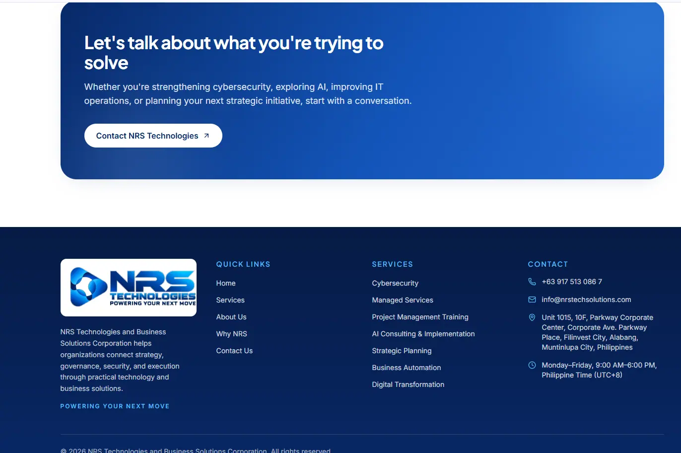 Additional screen from the NRS Technologies website.