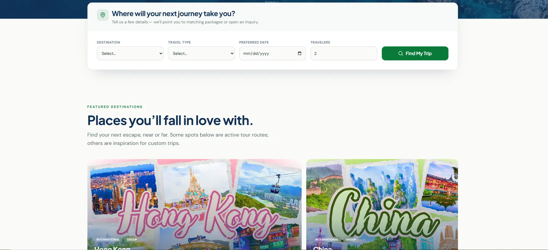 Additional screen from the R and E Travel and Tour website.