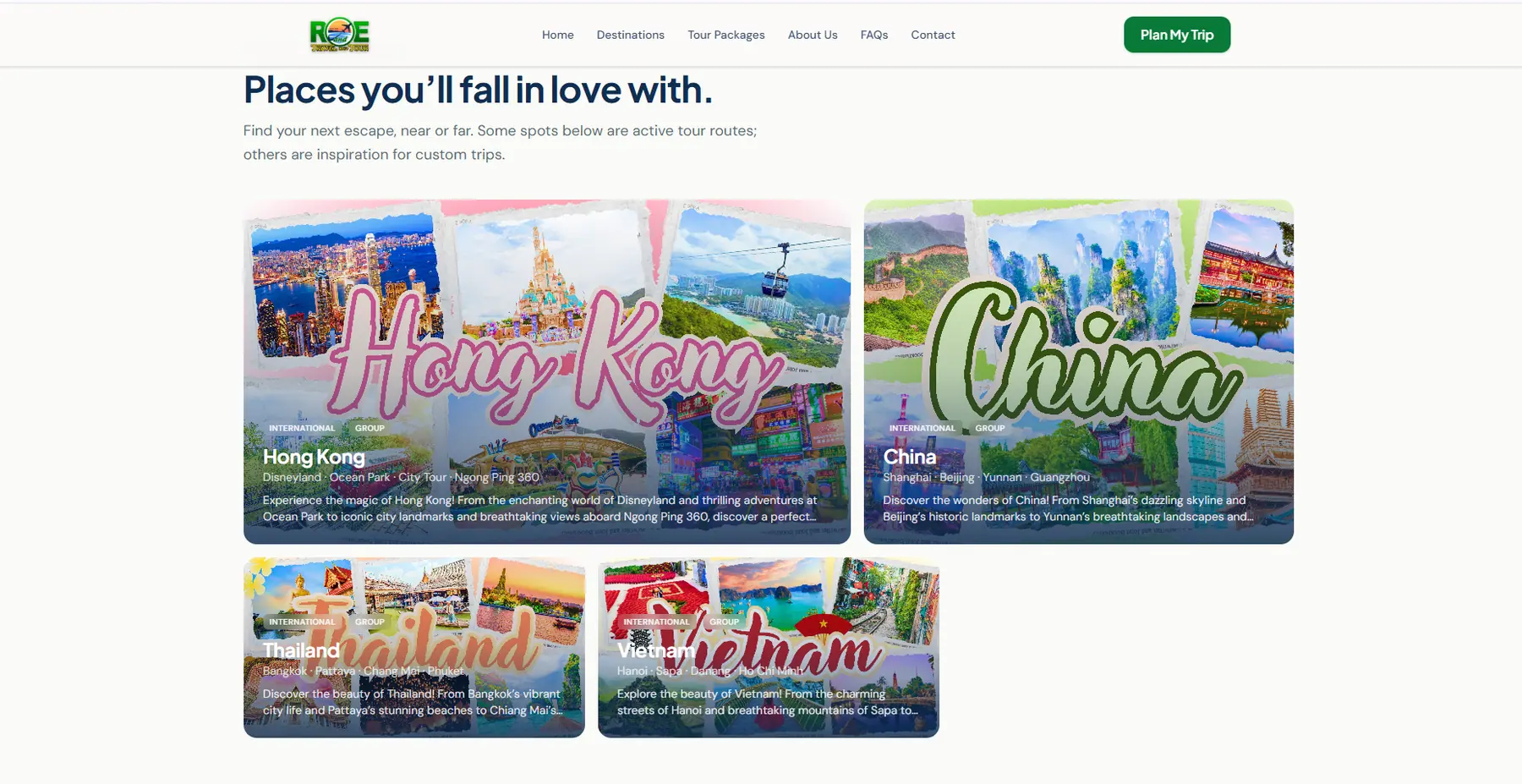 Additional screen from the R and E Travel and Tour website.
