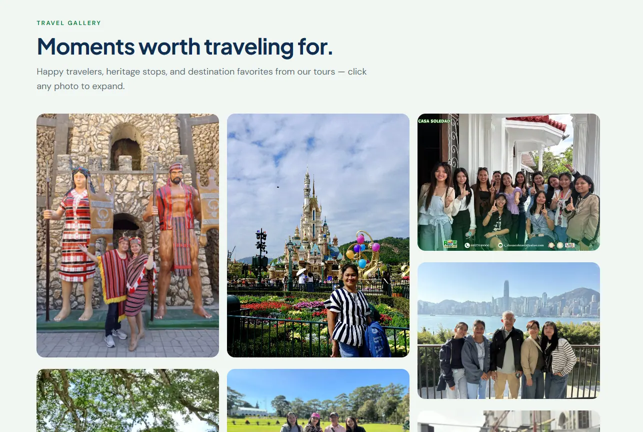 Additional screen from the R and E Travel and Tour website.